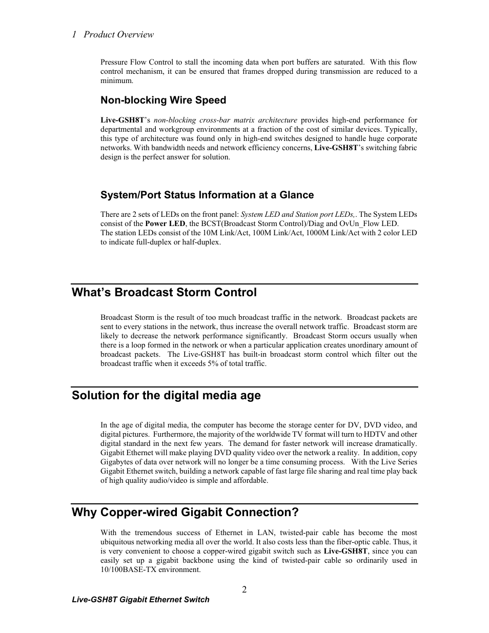 What’s broadcast storm control, Solution for the digital media age, Why copper-wired gigabit connection | AirLive Live-GSH8T User Manual | Page 8 / 25