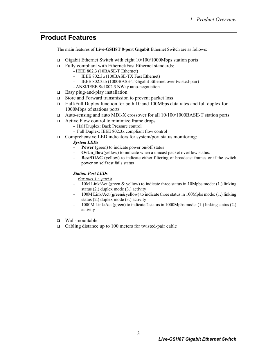 Product features | AirLive Live-GSH8T User Manual | Page 9 / 25
