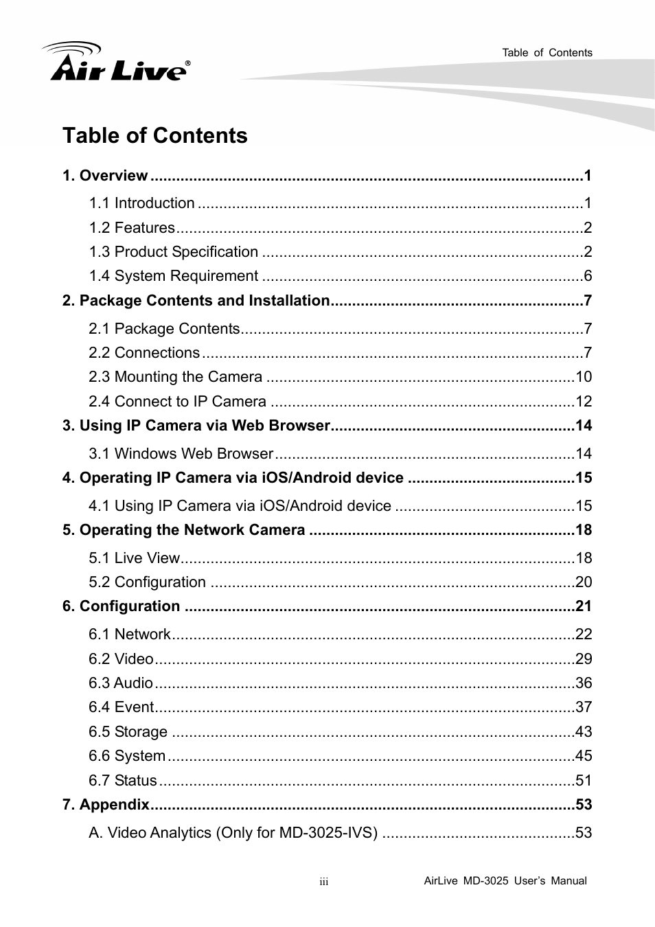 AirLive MD-3025-IVS User Manual | Page 4 / 64