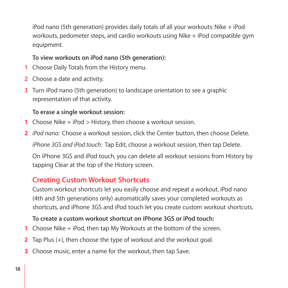 Creating custom workout shortcuts | Apple Nike + iPod User Manual | Page 18 / 104