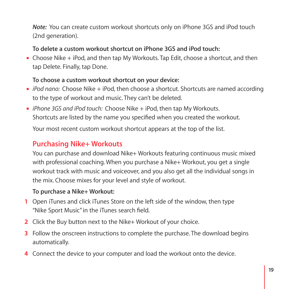 Purchasing nike+ workouts | Apple Nike + iPod User Manual | Page 19 / 104