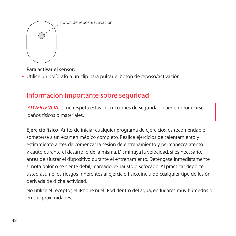 Información importante sobre seguridad | Apple Nike + iPod User Manual | Page 48 / 104