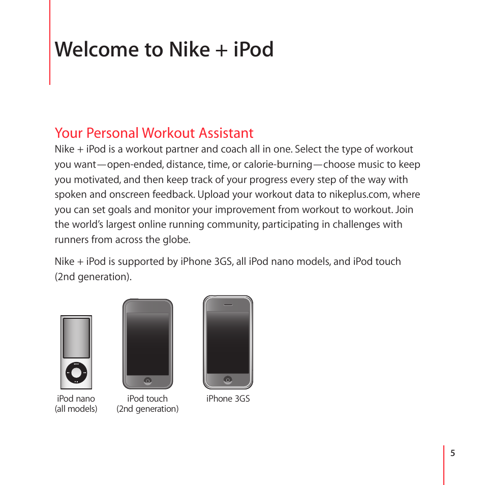 Welcome to nike + ipod, Your personal workout assistant, 5 your personal workout assistant | Apple Nike + iPod User Manual | Page 5 / 104