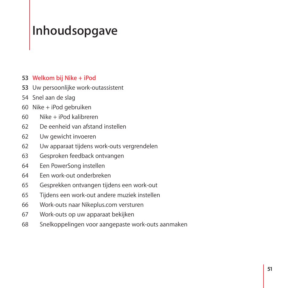 Inhoudsopgave | Apple Nike + iPod User Manual | Page 51 / 104