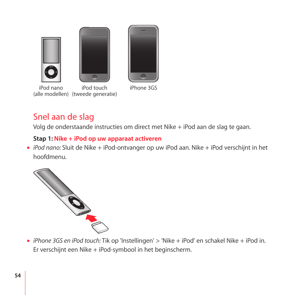 Snel aan de slag | Apple Nike + iPod User Manual | Page 54 / 104