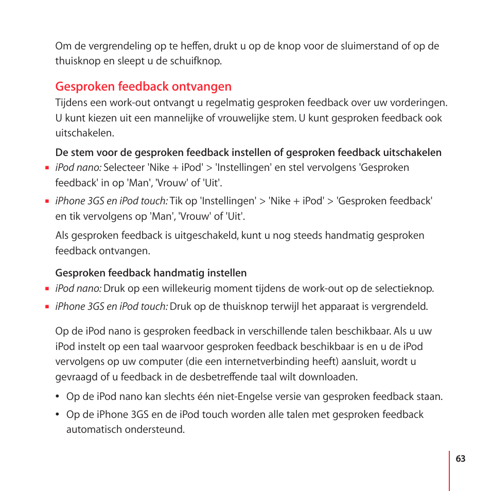 Gesproken feedback ontvangen | Apple Nike + iPod User Manual | Page 63 / 104
