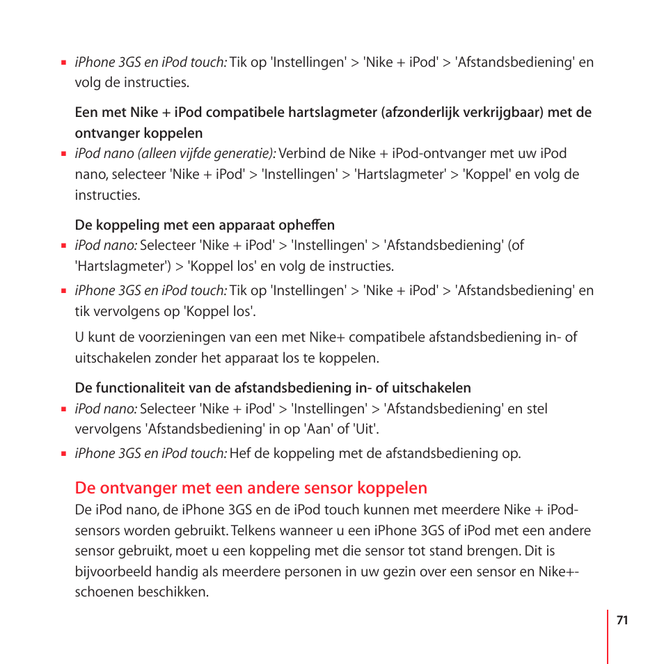 De ontvanger met een andere sensor koppelen | Apple Nike + iPod User Manual | Page 71 / 104