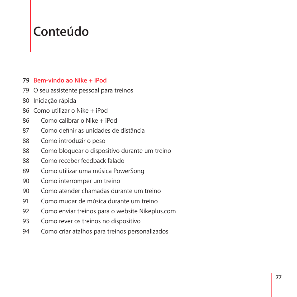 Conteúdo | Apple Nike + iPod User Manual | Page 77 / 104