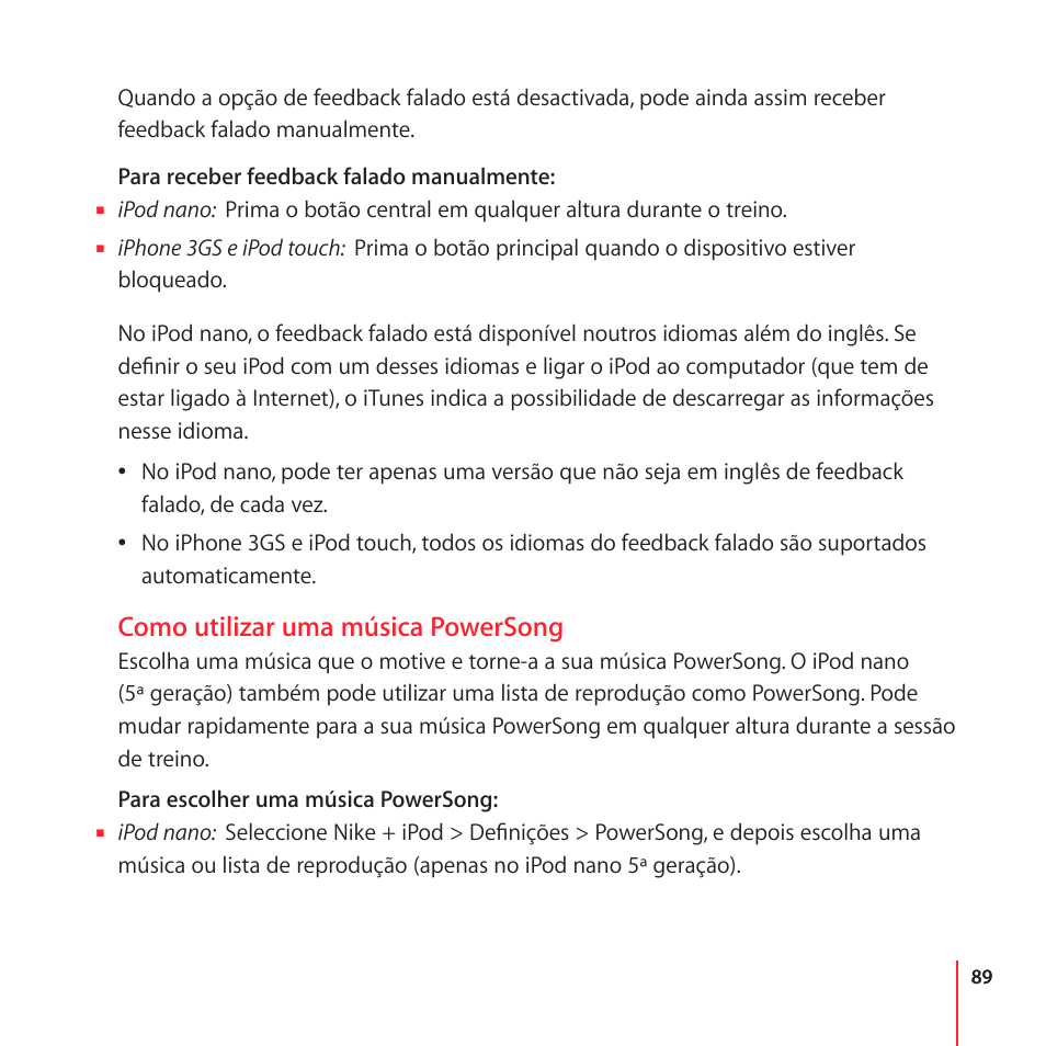 Como utilizar uma música powersong | Apple Nike + iPod User Manual | Page 89 / 104