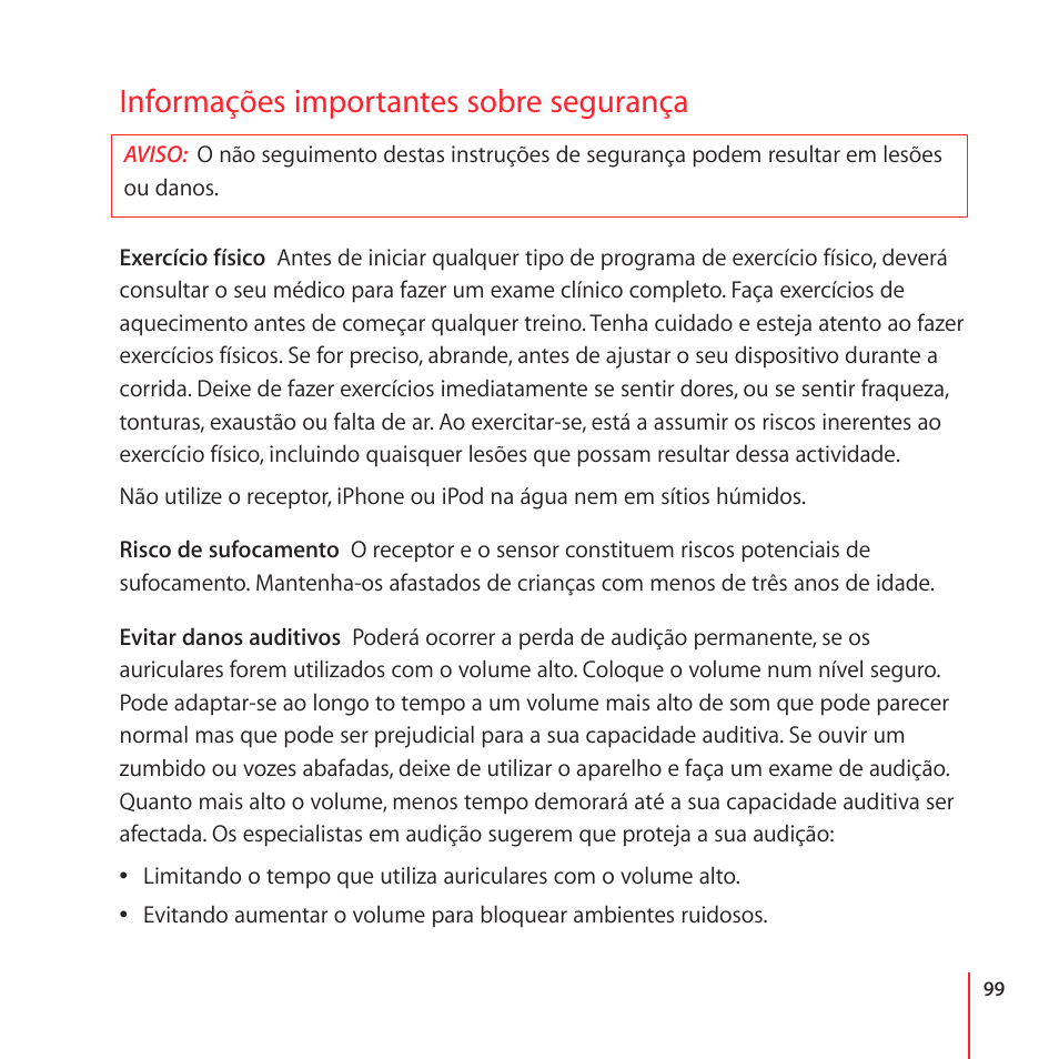Informações importantes sobre segurança | Apple Nike + iPod User Manual | Page 99 / 104