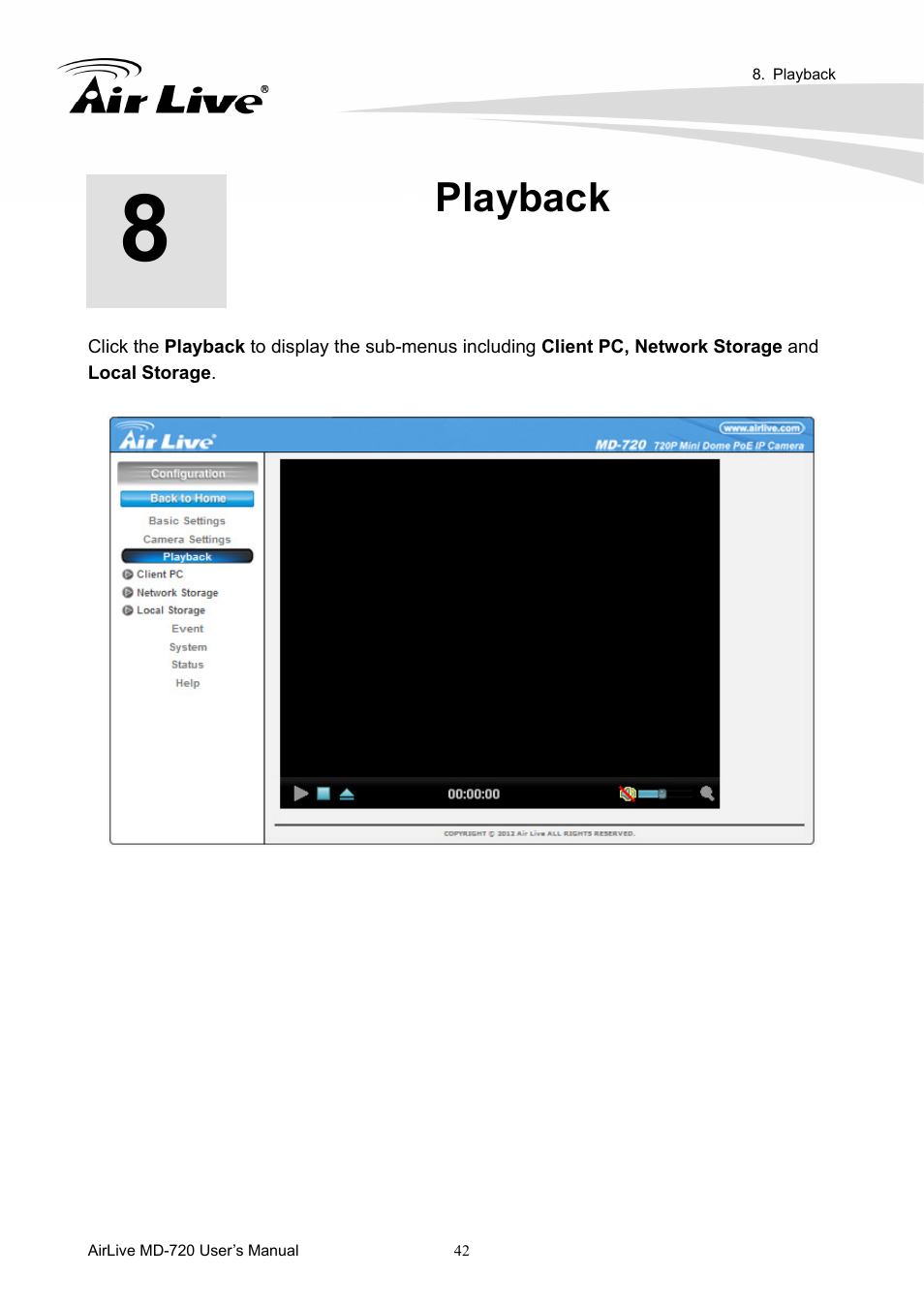 Playback | AirLive MD-720 User Manual | Page 47 / 68