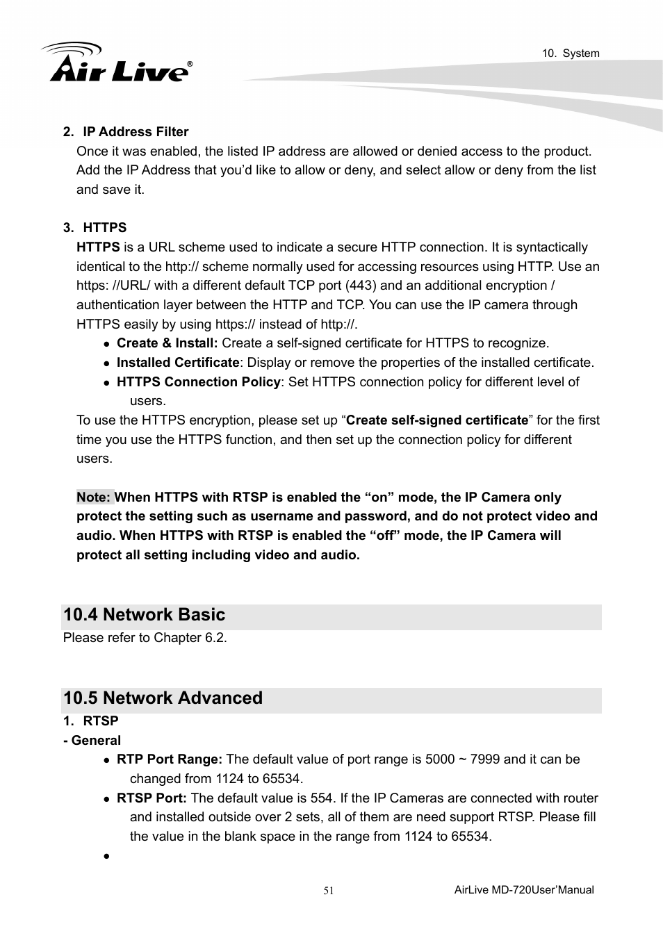 4 network basic, 5 network advanced | AirLive MD-720 User Manual | Page 56 / 68