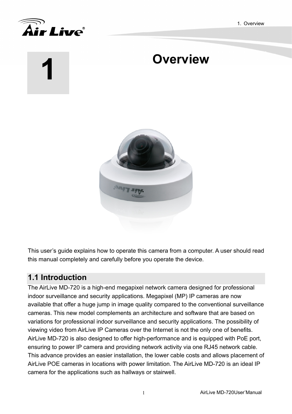 Overview, 1 introduction | AirLive MD-720 User Manual | Page 6 / 68