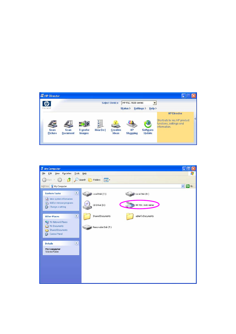 2 share scan, An example: hp 1600 series utilities, Windows xp scanning utility | Share scan | AirLive MFP-101U User Manual | Page 33 / 133