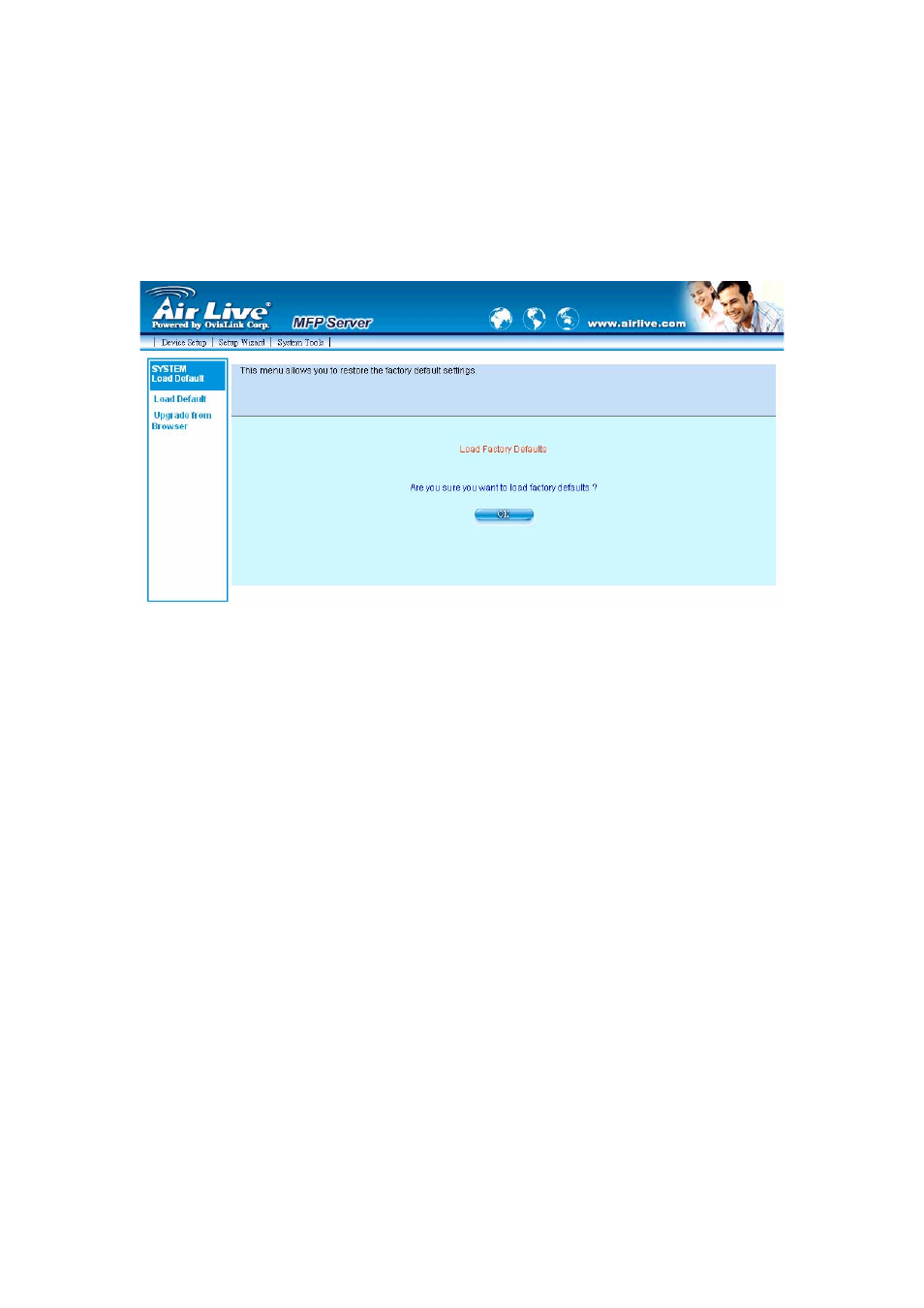 5 system tools, 1 load default, System tools | Load default | AirLive MFP-101U User Manual | Page 85 / 133