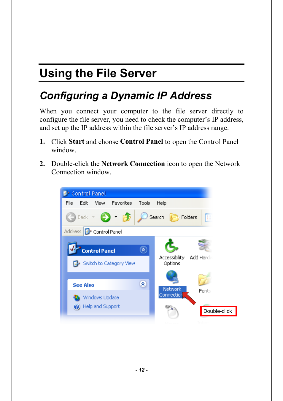 Using the file server, Configuring a dynamic ip address | AirLive MU-5000FS A2 User Manual | Page 12 / 42