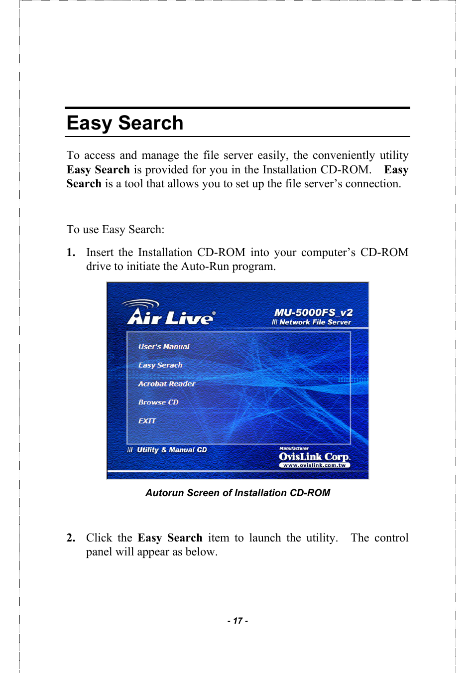 Easy search | AirLive MU-5000FS A2 User Manual | Page 17 / 42
