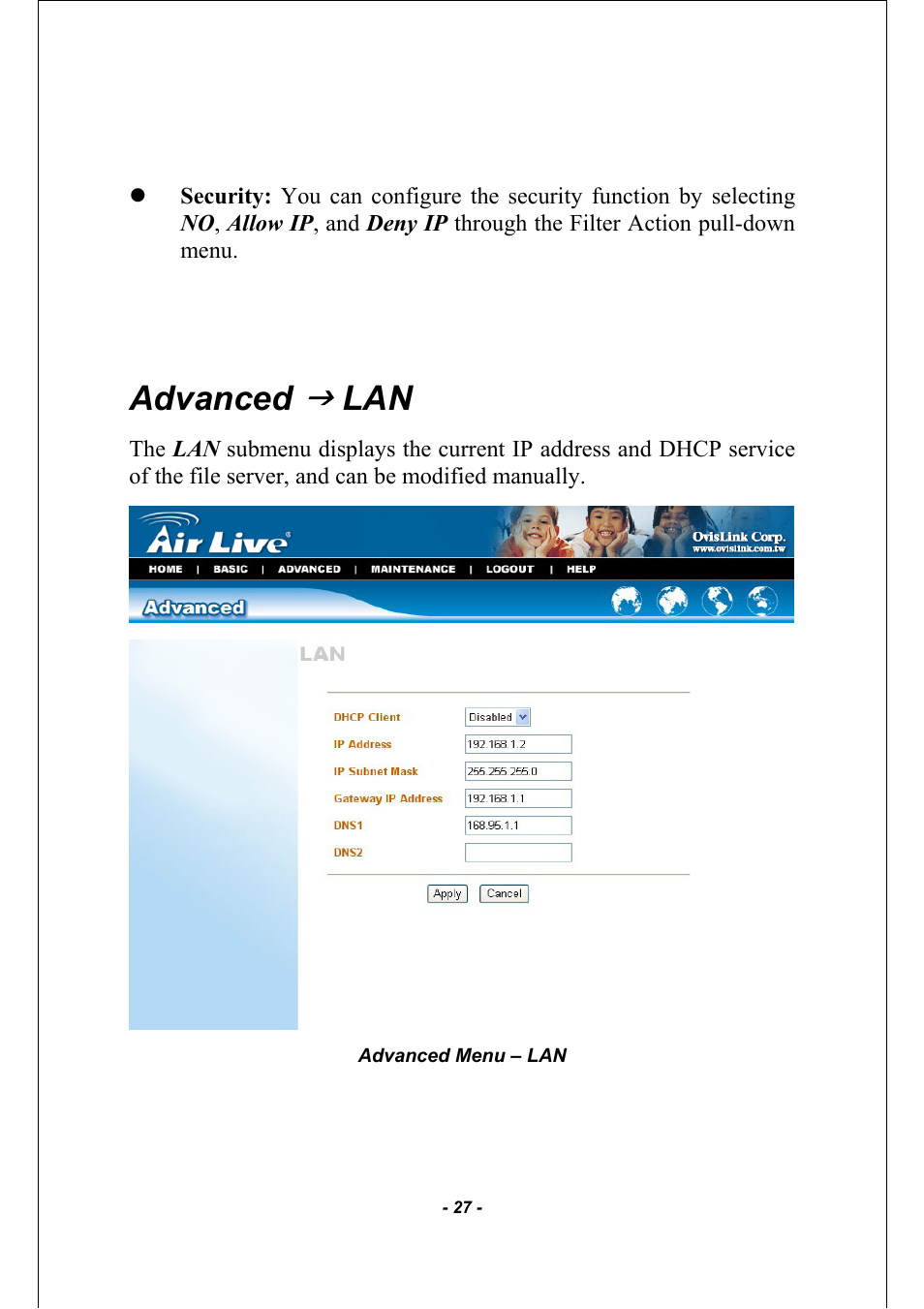 Advanced | AirLive MU-5000FS A2 User Manual | Page 27 / 42