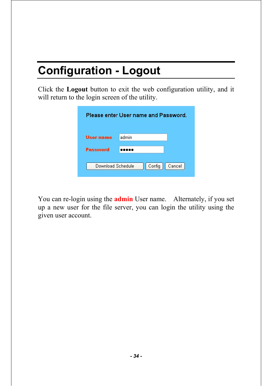 Configuration - logout | AirLive MU-5000FS A2 User Manual | Page 34 / 42