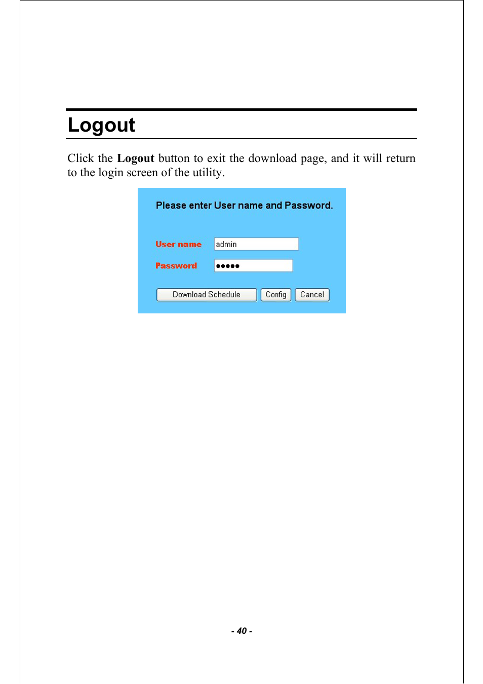 Logout | AirLive MU-5000FS A2 User Manual | Page 40 / 42
