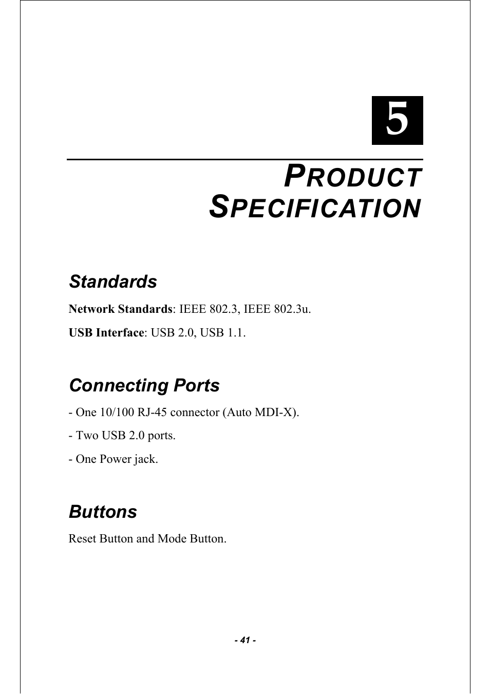 Roduct, Pecification | AirLive MU-5000FS A2 User Manual | Page 41 / 42