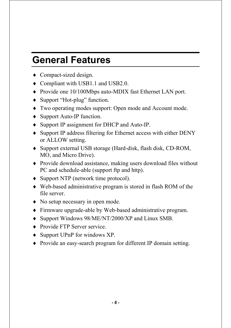 General features | AirLive MU-5000FS A2 User Manual | Page 6 / 42