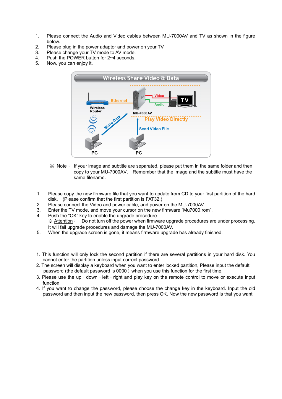 2 media file playback mode, 1 mu-7000av firmware upgrade, 2 tv lock function | AirLive MU-7000AVs User Manual | Page 10 / 36