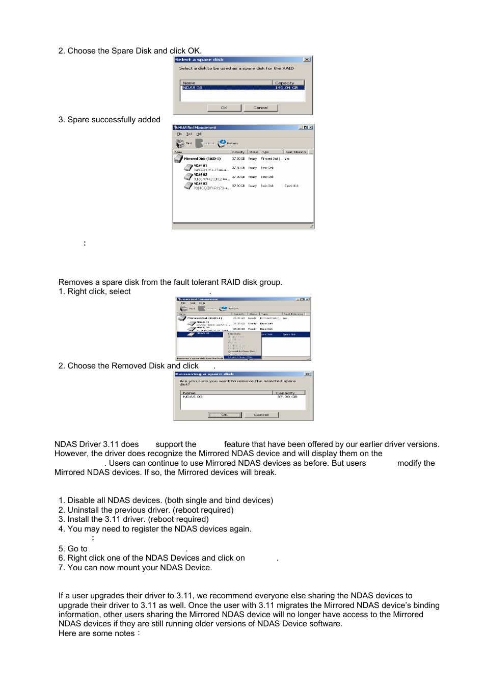 6 remove spare disk, 7 using mirrored ndas devices | AirLive MU-7000AVs User Manual | Page 32 / 36