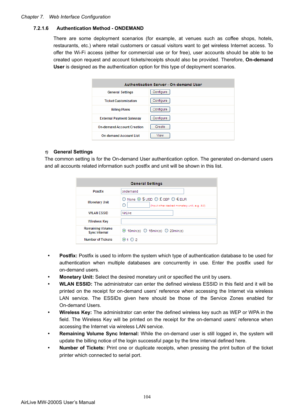 6 authentication method - ondemand, Authentication method - ondemand | AirLive MW-2000S User Manual | Page 109 / 225