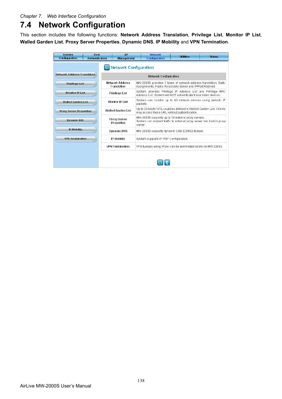 4 network configuration, Network configuration | AirLive MW-2000S User Manual | Page 143 / 225
