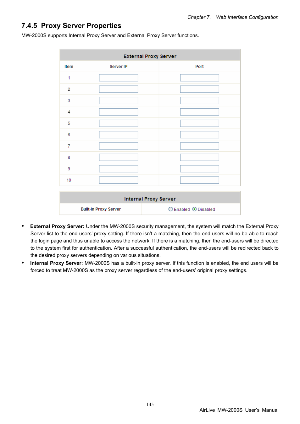 5 proxy server properties, Proxy server properties | AirLive MW-2000S User Manual | Page 150 / 225