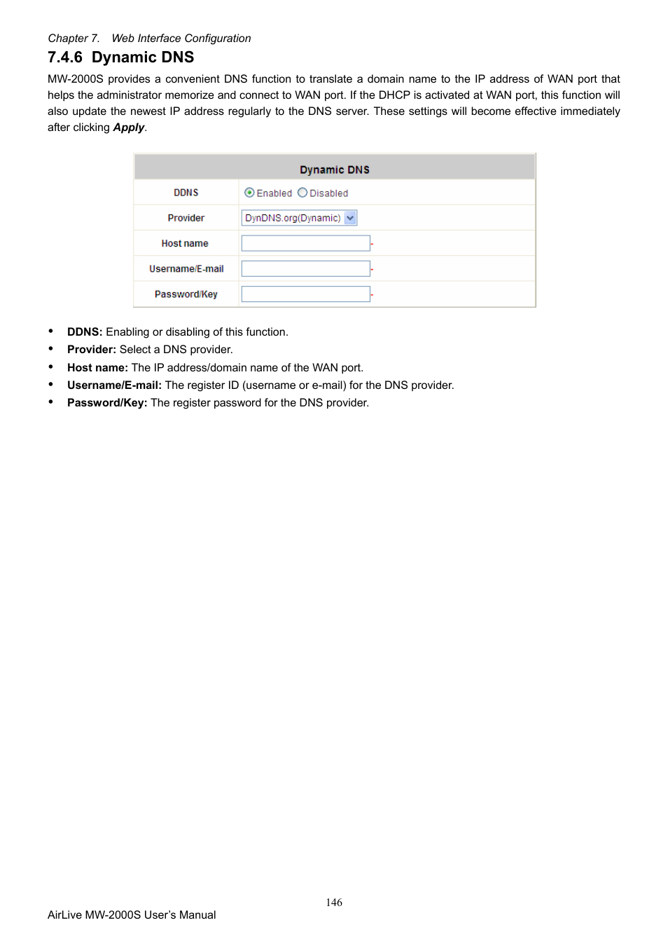 6 dynamic dns, Dynamic dns | AirLive MW-2000S User Manual | Page 151 / 225