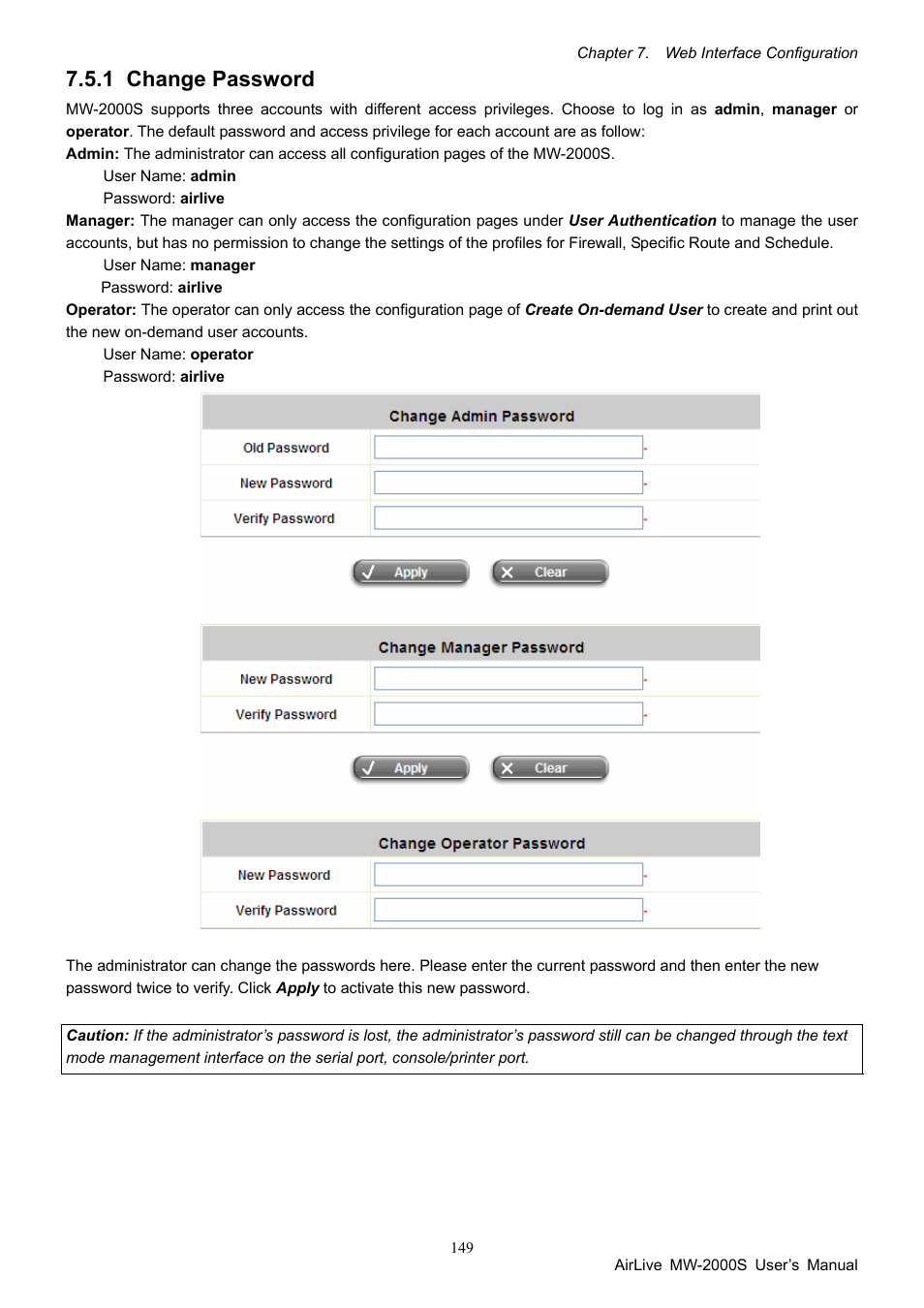 1 change password, Change password | AirLive MW-2000S User Manual | Page 154 / 225