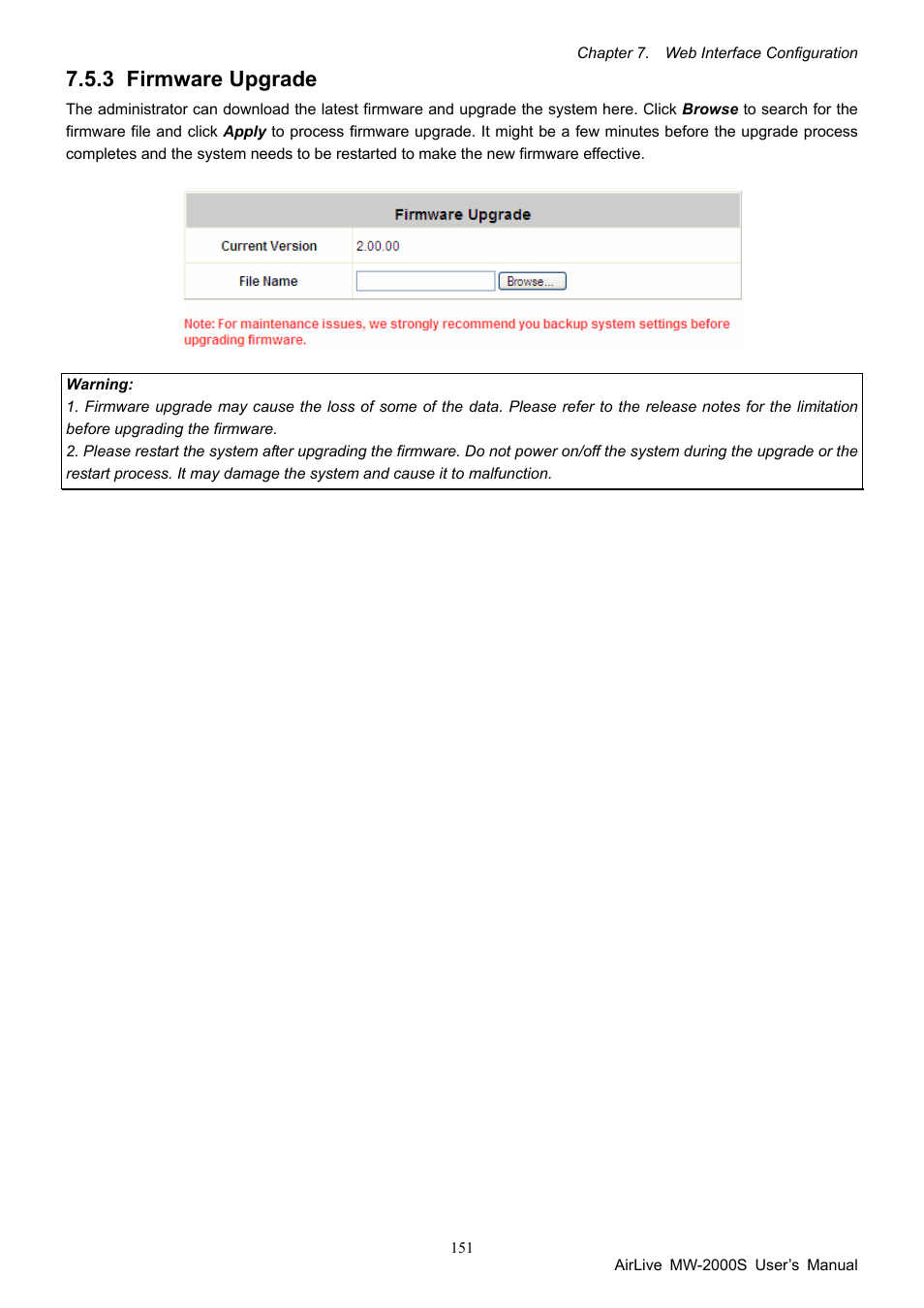 3 firmware upgrade, Firmware upgrade | AirLive MW-2000S User Manual | Page 156 / 225