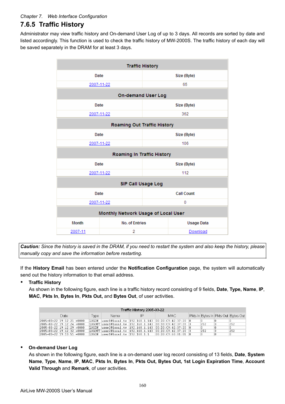 5 traffic history, Traffic history | AirLive MW-2000S User Manual | Page 165 / 225