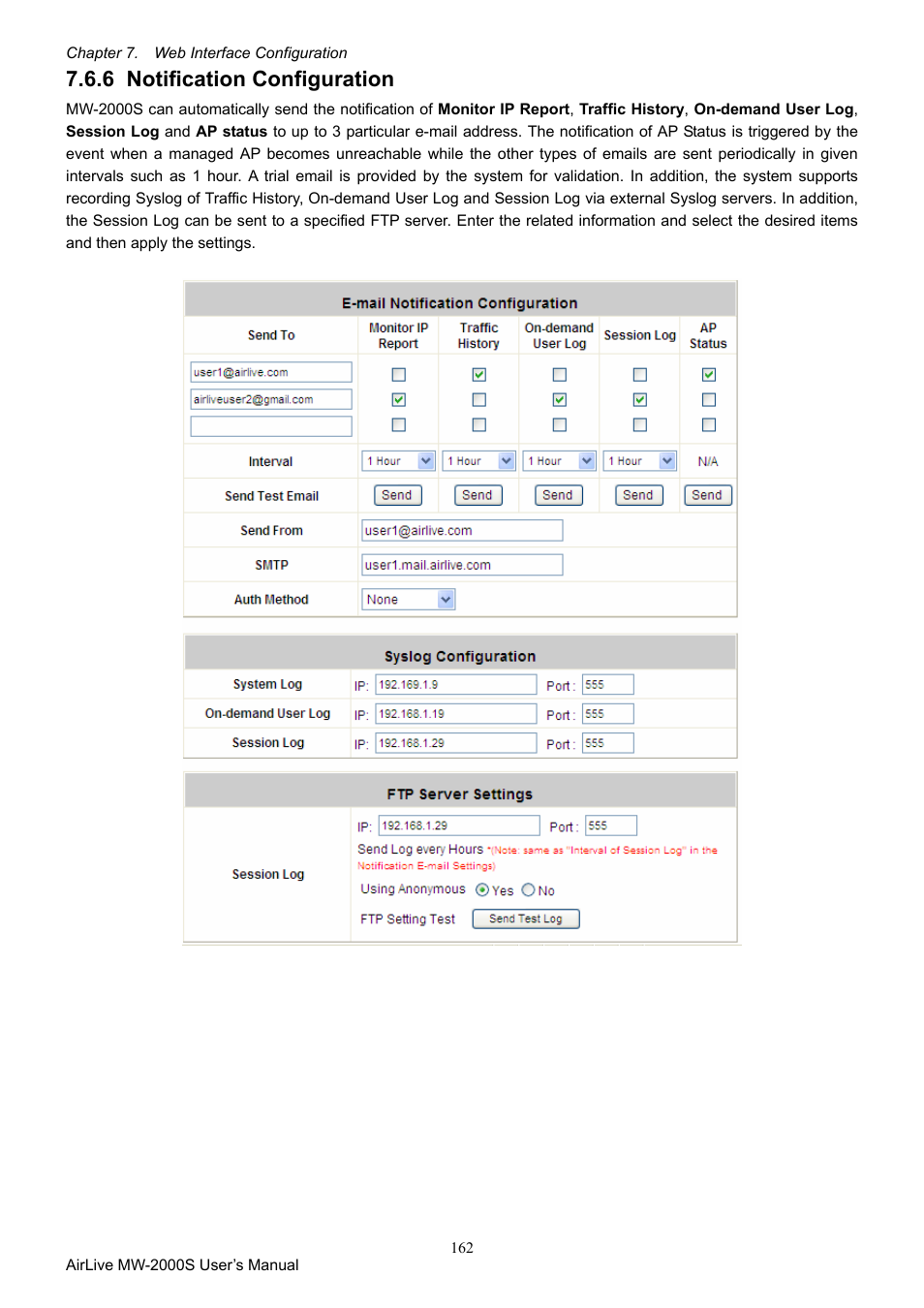 6 notification configuration, Notification configuration | AirLive MW-2000S User Manual | Page 167 / 225