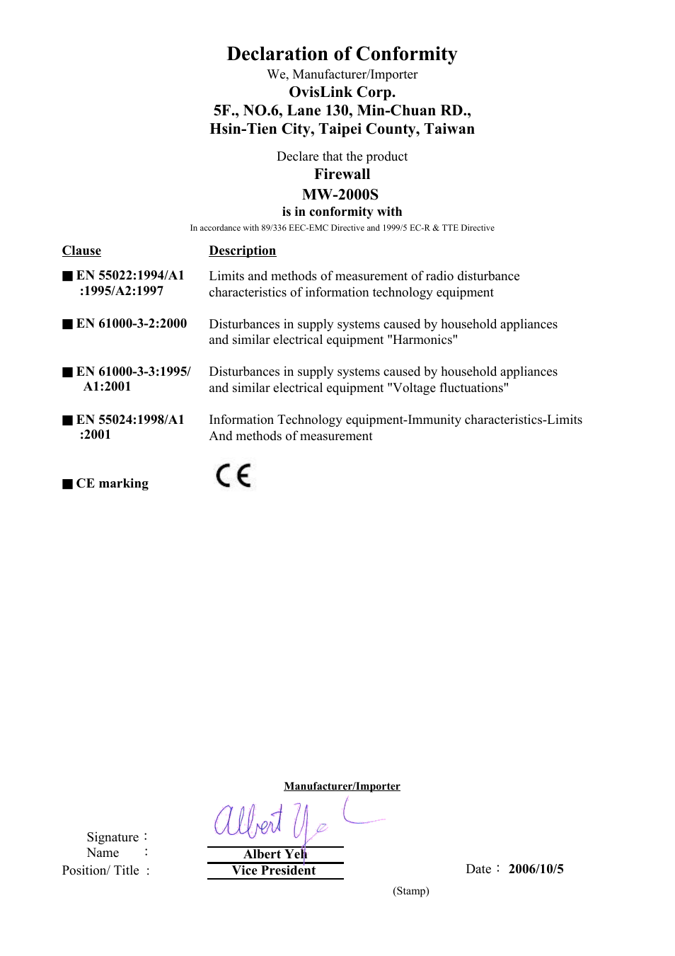 Declaration of conformity | AirLive MW-2000S User Manual | Page 2 / 225