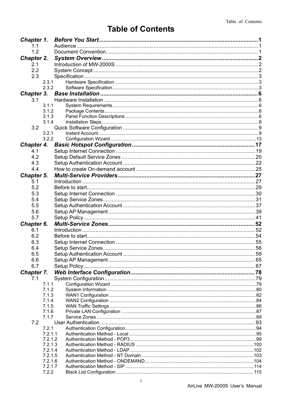 AirLive MW-2000S User Manual | Page 4 / 225