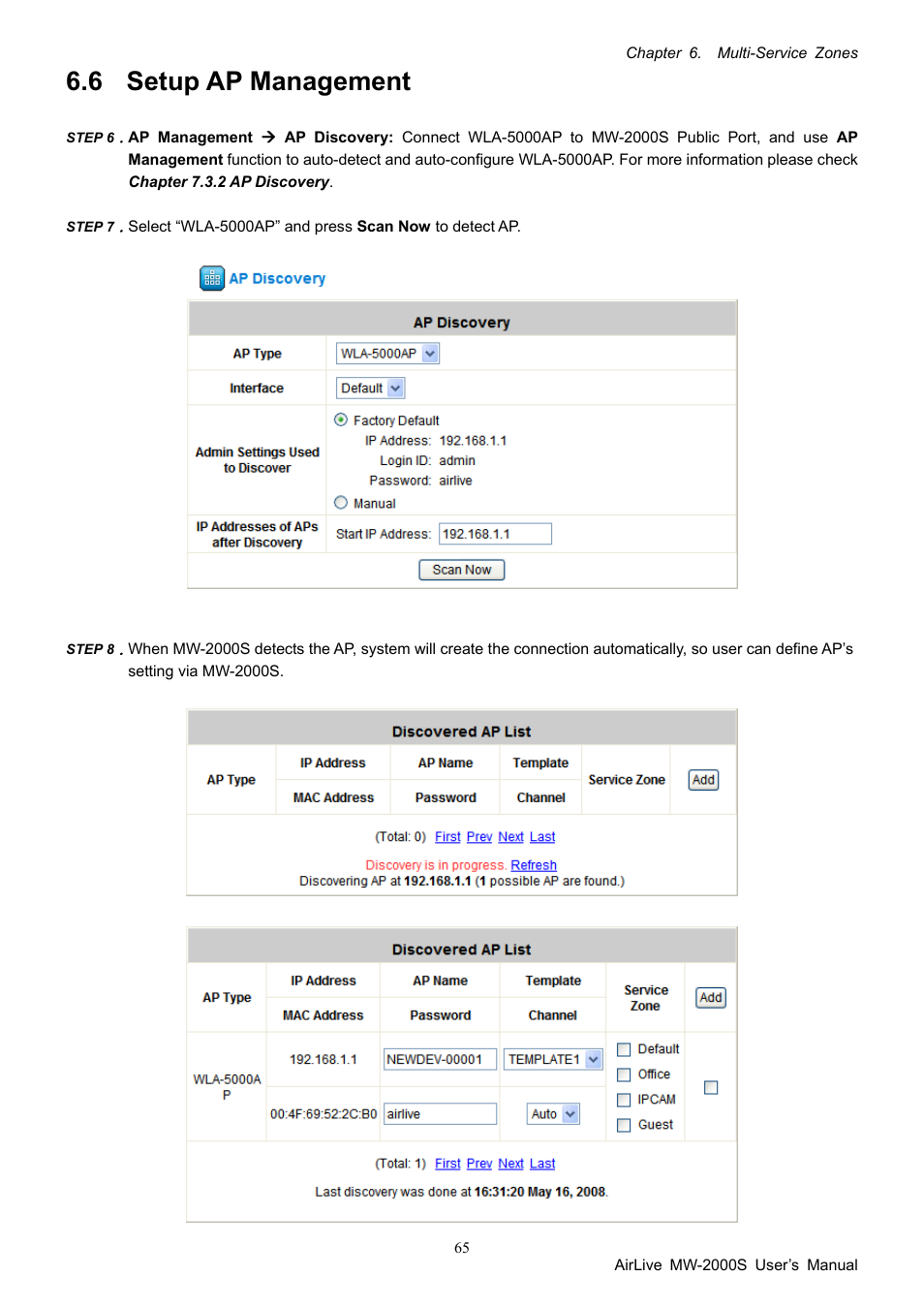 6 setup ap management, Setup ap management | AirLive MW-2000S User Manual | Page 70 / 225