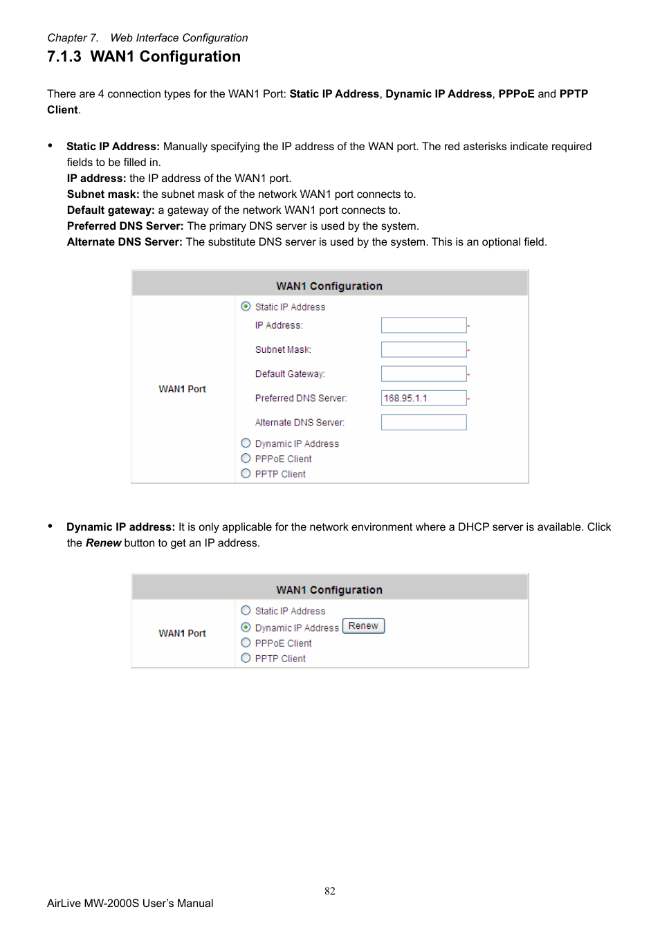 3 wan1 configuration, Wan1 configuration | AirLive MW-2000S User Manual | Page 87 / 225