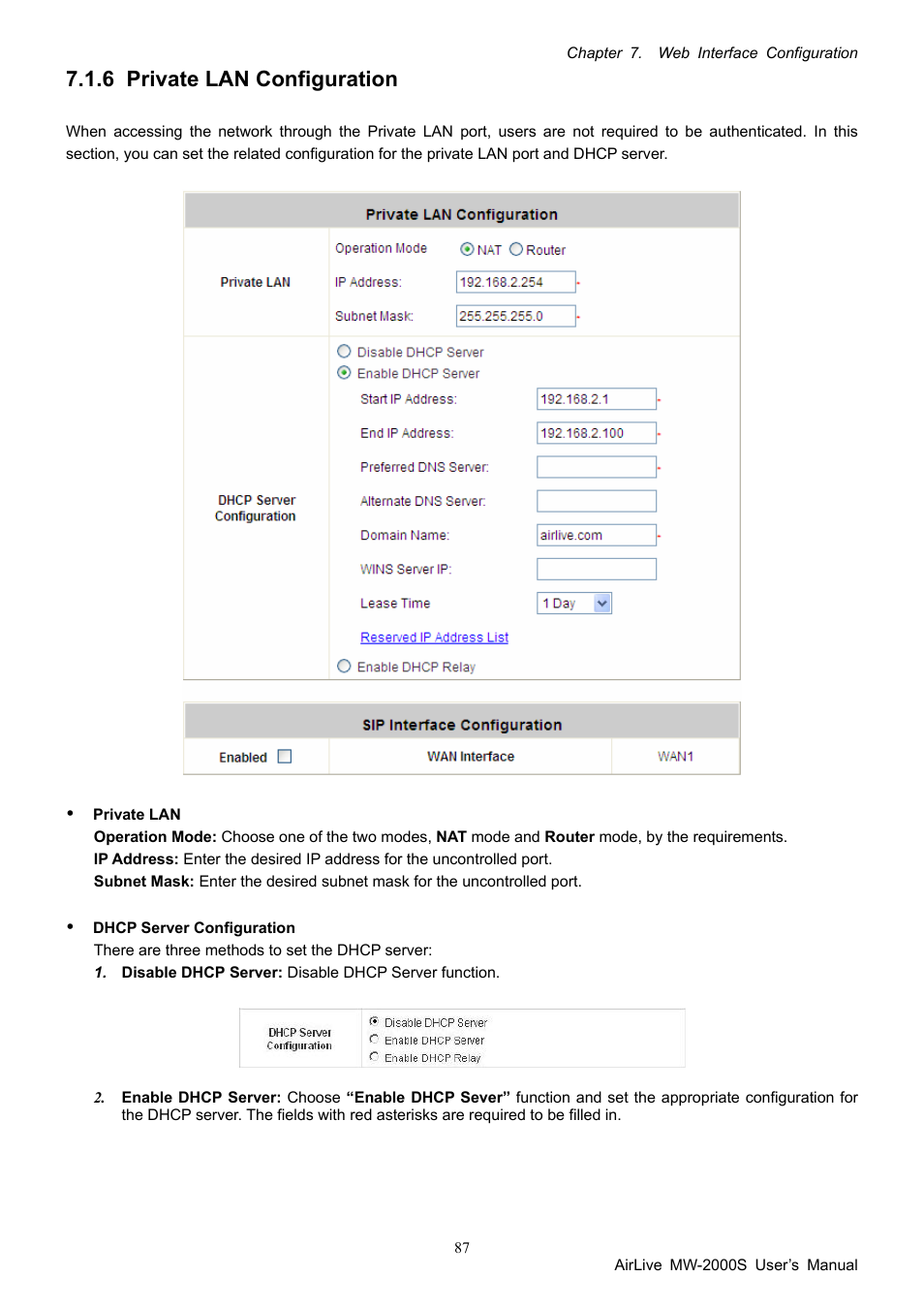 6 private lan configuration, Private lan configuration | AirLive MW-2000S User Manual | Page 92 / 225