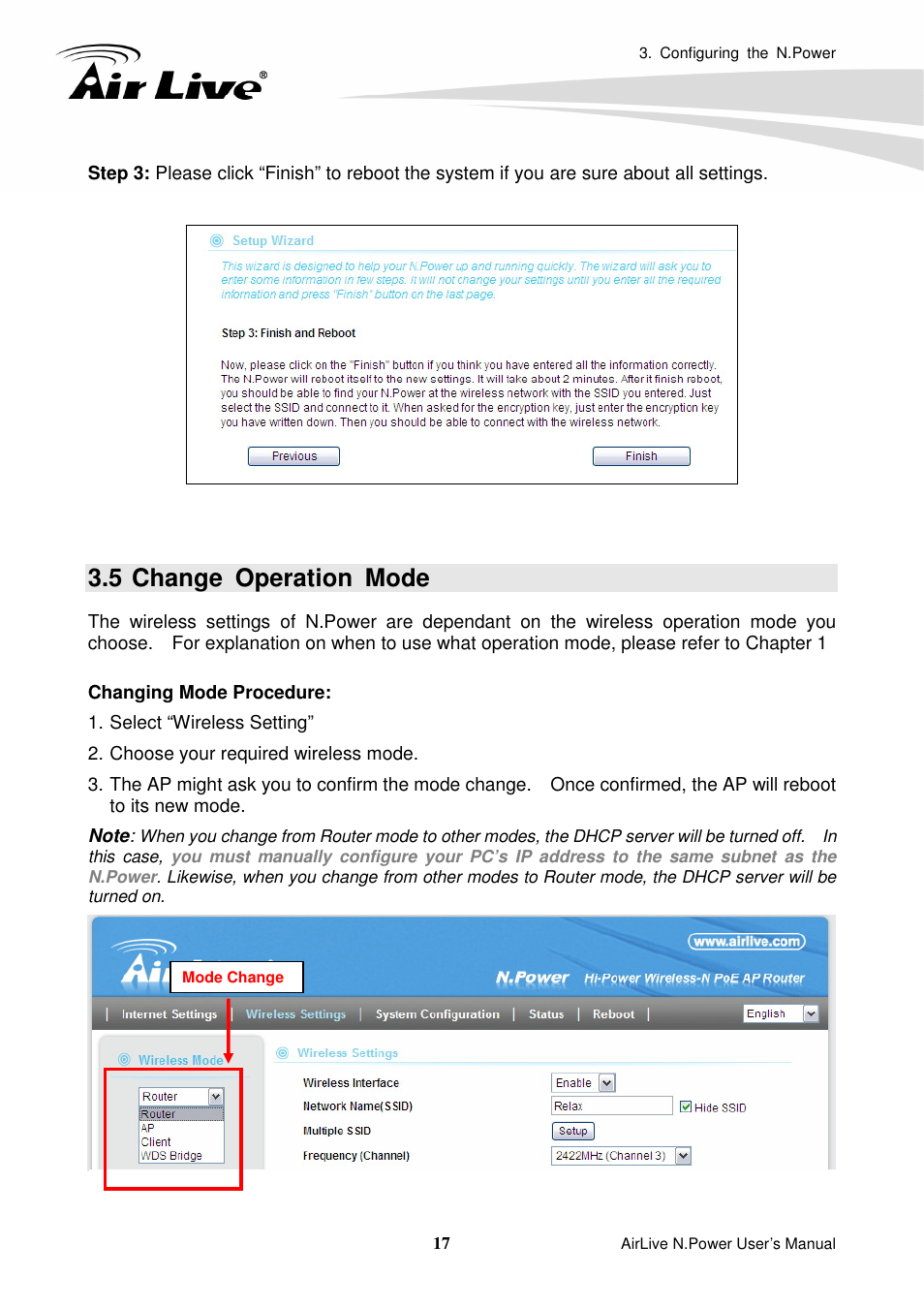 5 change operation mode | AirLive N.Power User Manual | Page 22 / 103