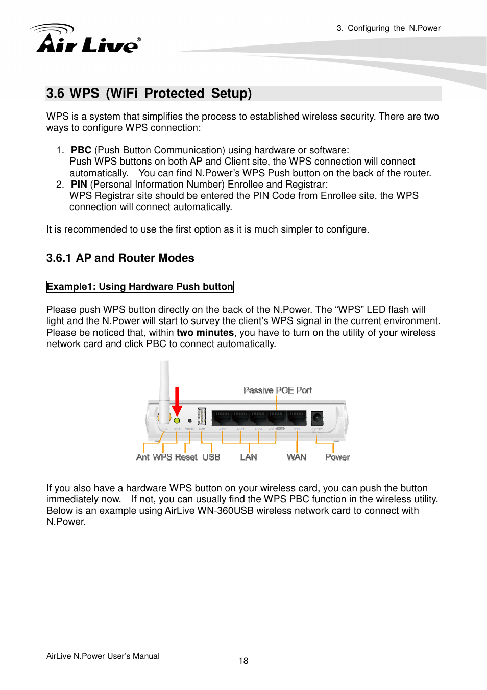 6 wps (wifi protected setup), 1 ap and router modes | AirLive N.Power User Manual | Page 23 / 103