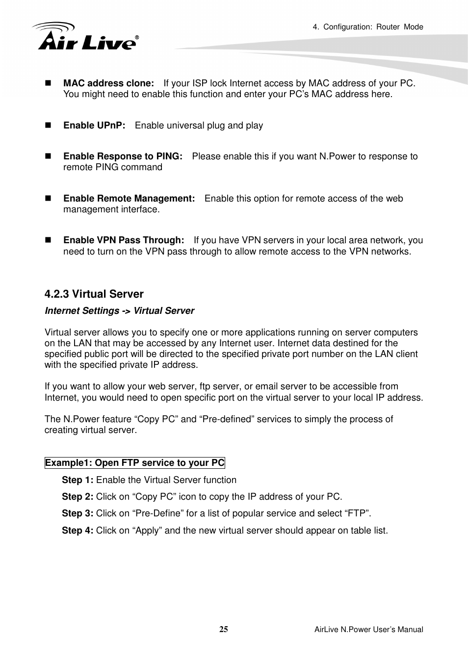 3 virtual server | AirLive N.Power User Manual | Page 30 / 103