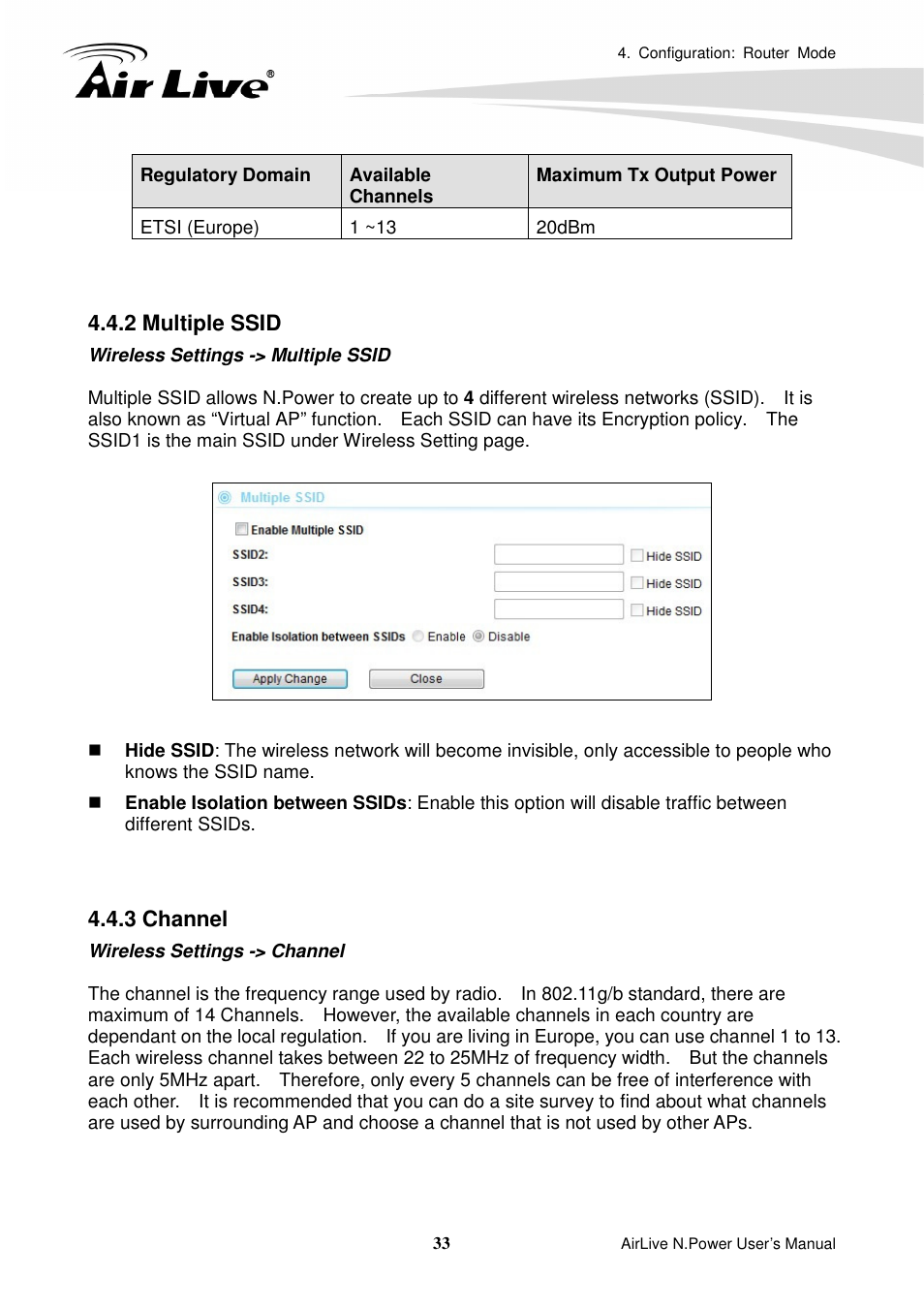 2 multiple ssid, 3 channel | AirLive N.Power User Manual | Page 38 / 103