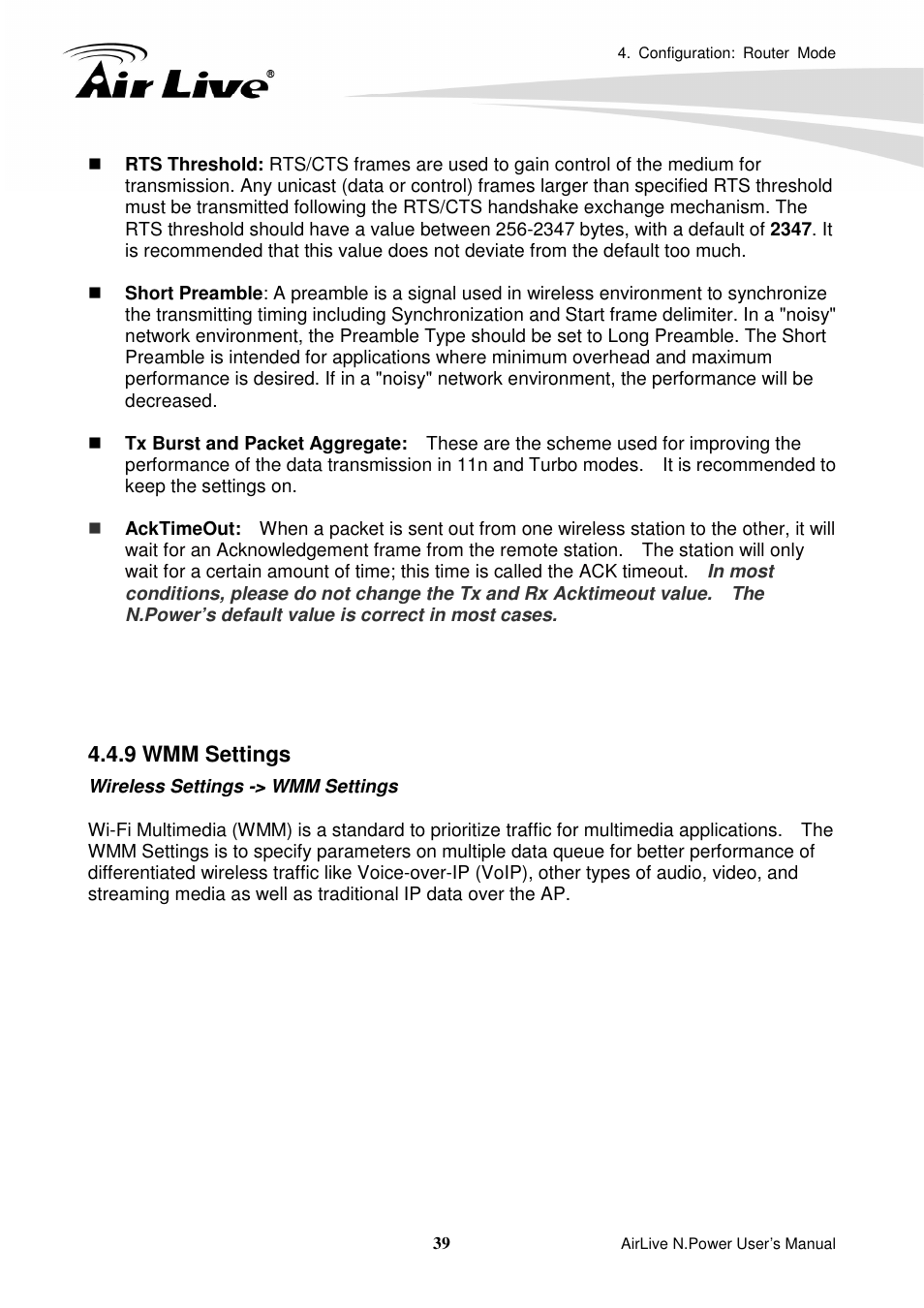 9 wmm settings | AirLive N.Power User Manual | Page 44 / 103