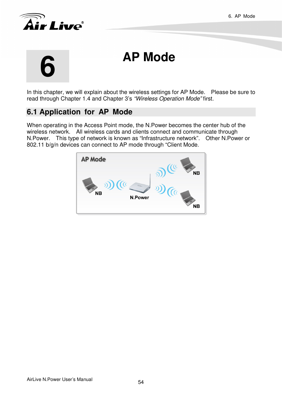 Ap mode, 1 application for ap mode | AirLive N.Power User Manual | Page 59 / 103