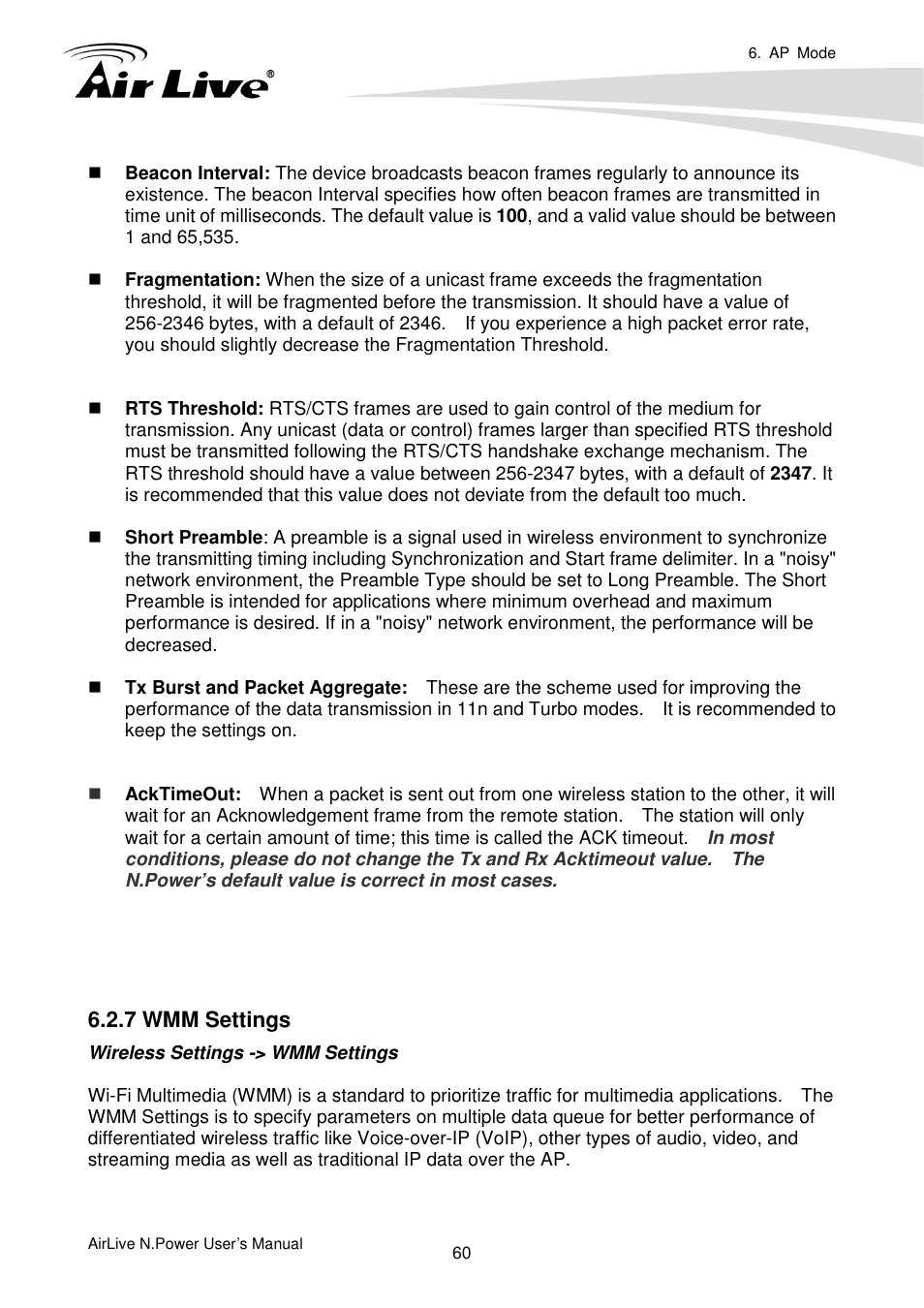 7 wmm settings | AirLive N.Power User Manual | Page 65 / 103