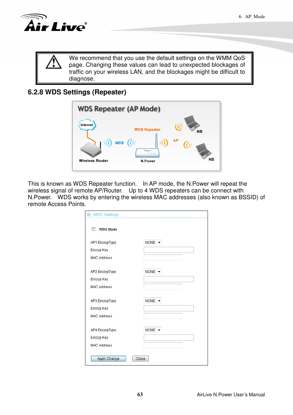 8 wds settings (repeater) | AirLive N.Power User Manual | Page 68 / 103