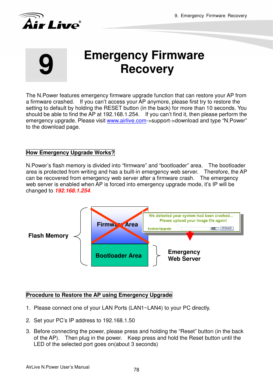 Emergency firmwarerecovery, Emergency firmware recovery | AirLive N.Power User Manual | Page 83 / 103